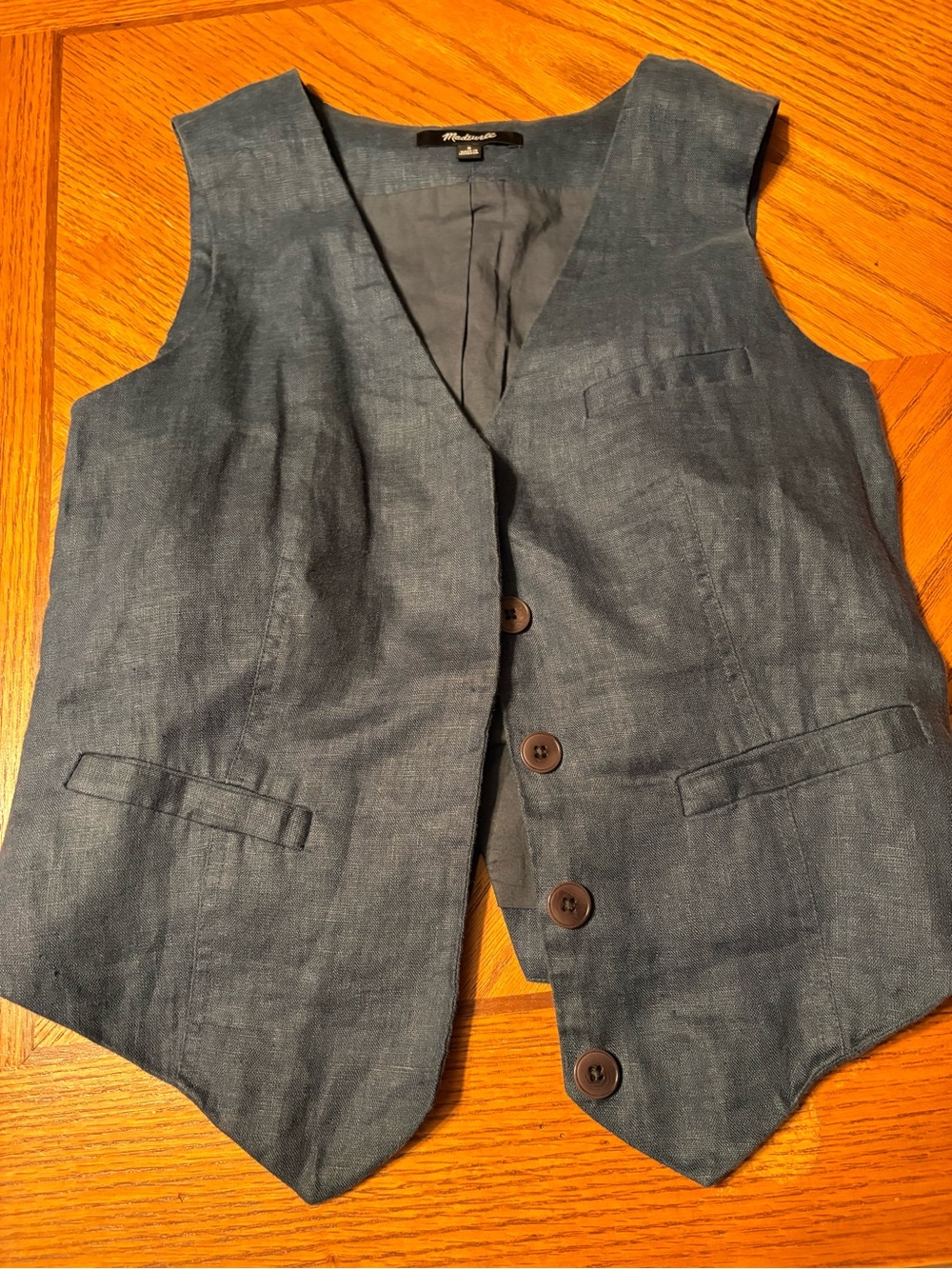 Madewell Slate Blue Linen-Blend Women's Vest size 0